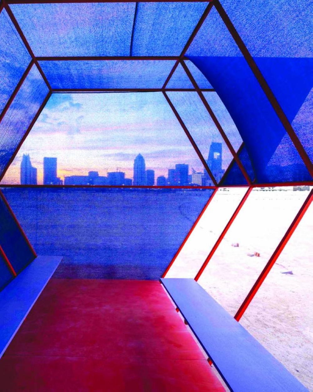 Qatar Museums Chairperson HE Sheikha Al Mayassa lauds the unique fusion of arts and sports in the vibrant public art scene, as a new piece titled “Shelters” takes centre stage. screengrab from HE Sheikha Al Mayassa's Facebook page 