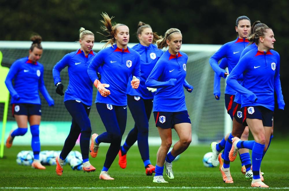 Netherlands players train on Thursday in Wellington, on the eve of their Women’s World Cup quarter-final match against Sweden. (Reuters)