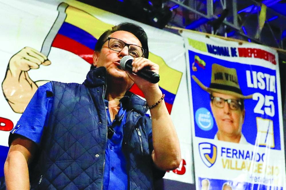 
Fernando Villavicencio speaking during a campaign rally in Quito on Wednesday evening. 