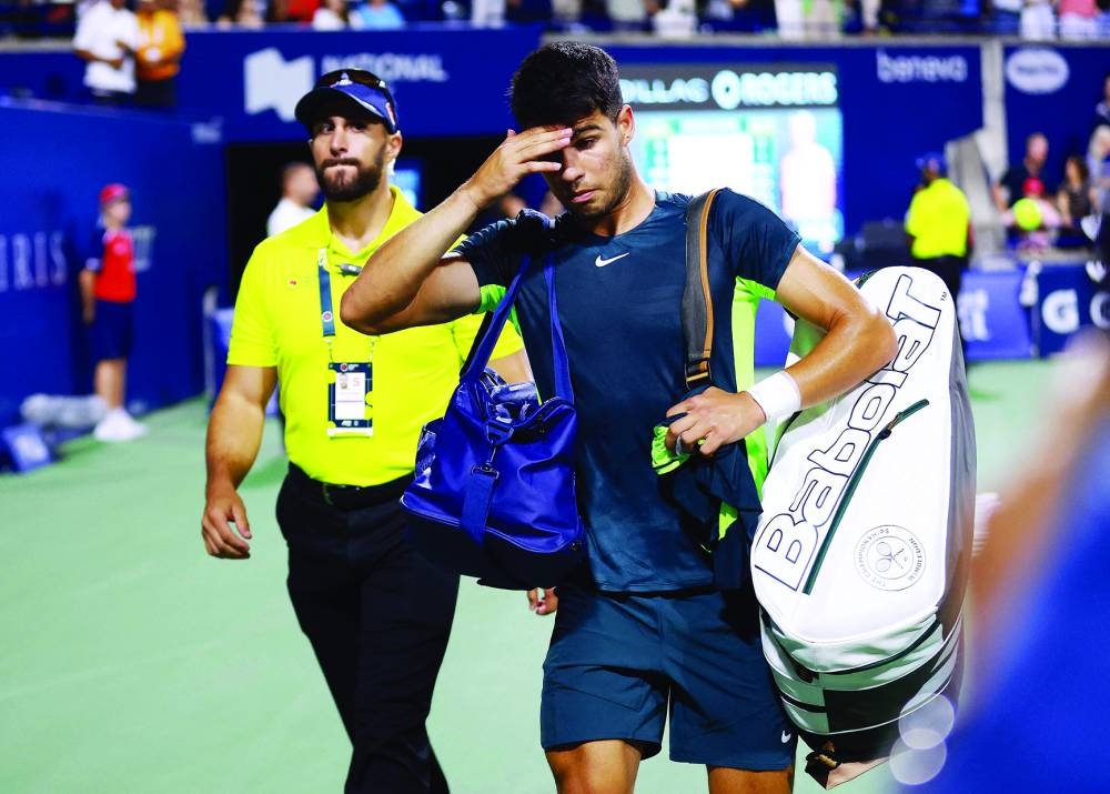 Carlos Alcaraz of Spain leaves the court after losing to Tommy Paul of the United States during Day Five of the Canadian Open at Sobeys Stadium in Toronto. (AFP)