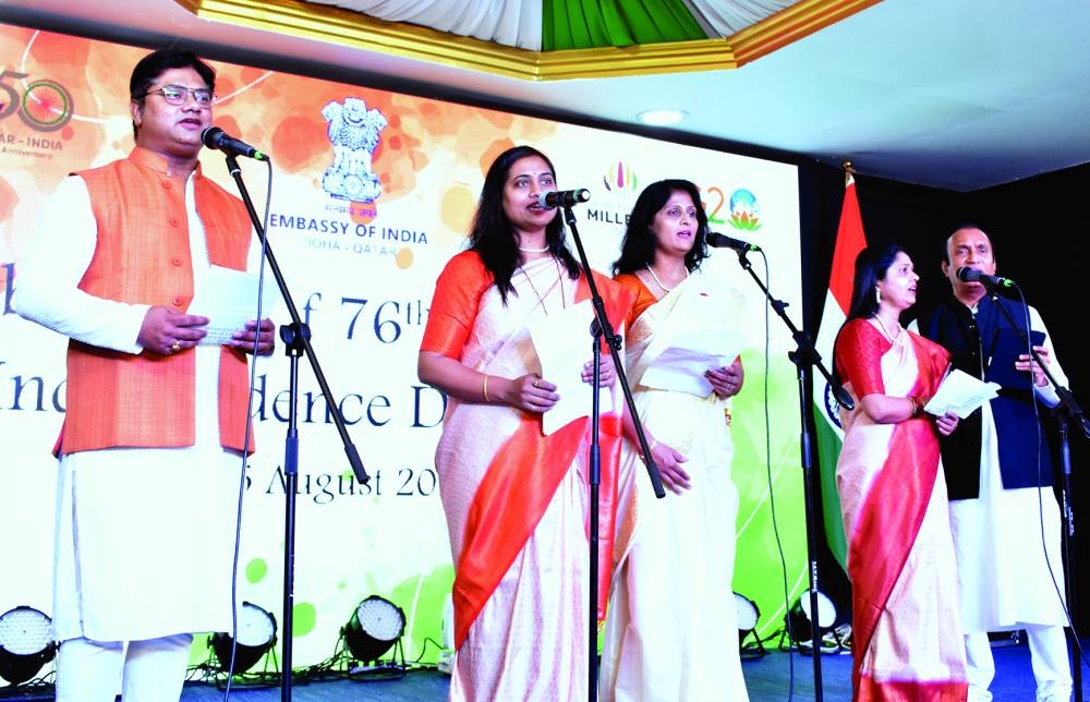 Indian community members render patriotic songs. PICTURE: Thajudheen