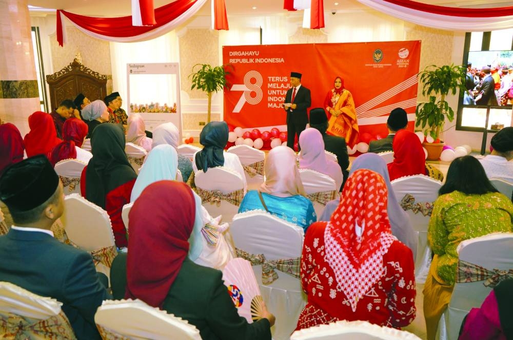 Ambassador Ridwan Hassan leading the celebration at the embassy on Thursday.