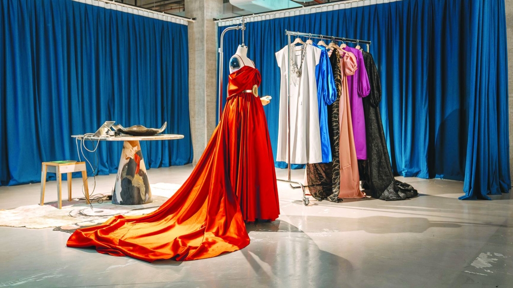 Tagreed Omer's eveningwear brand, featuring unique hand-painted textile designs with unusual prints and patterns.