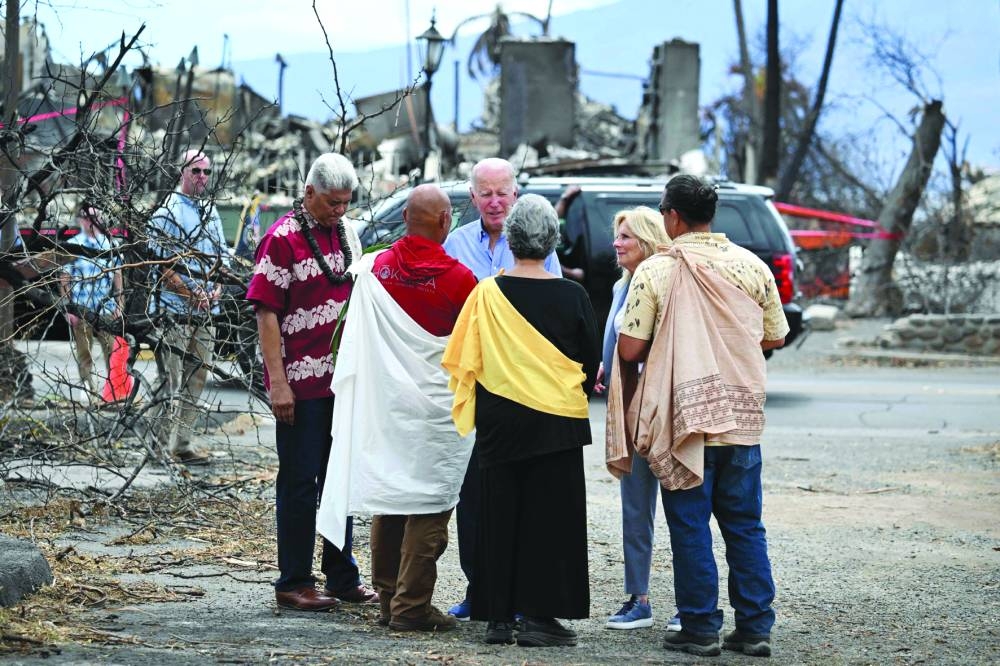 
Biden and First Lady Jill participate in a blessing ceremony with the Lahaina elders at Moku’ula. 