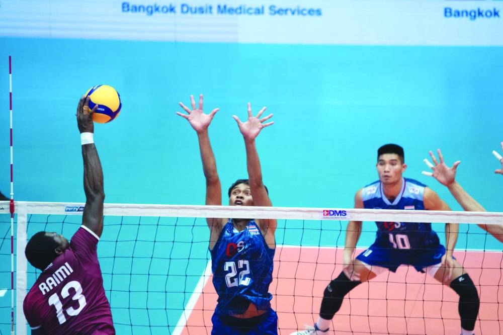Action from Qatar’s match against Thailand at the 22nd Men’s Asian Volleyball Championship in Urmia, Iran, on Wednesday.