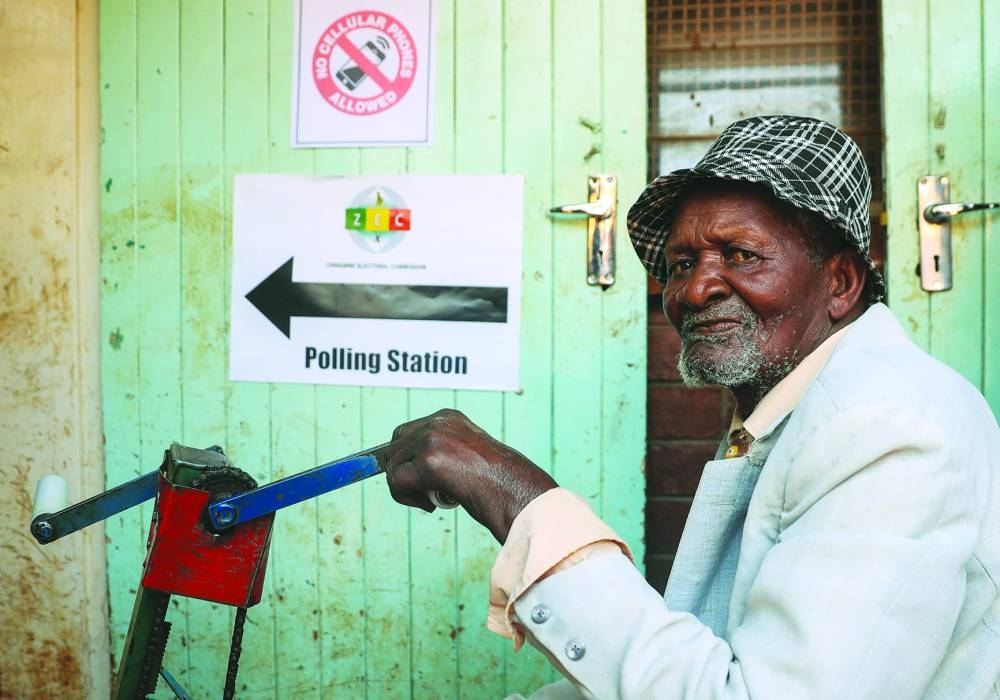 
Nesbert Mhange, 78, at a polling station in Harare. 