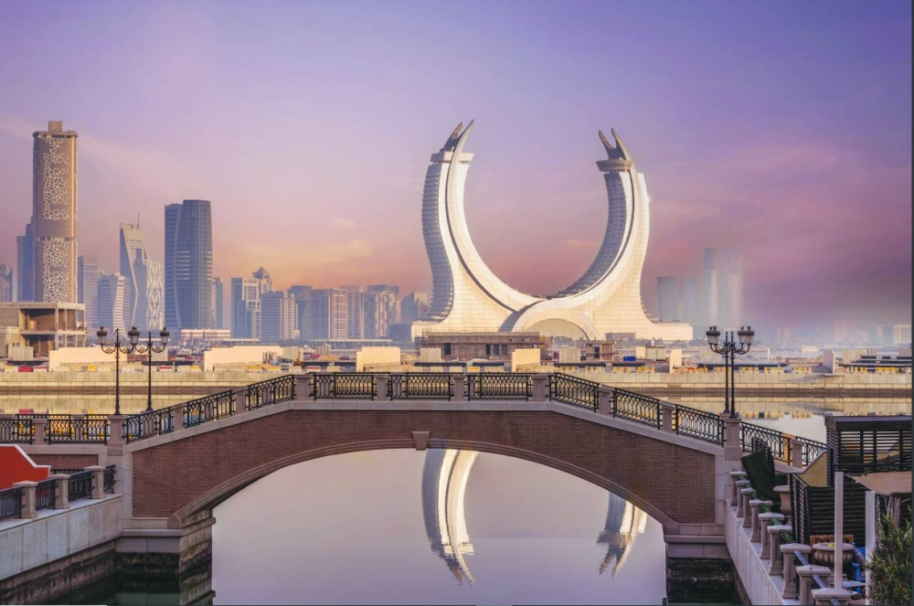 An exterior view of Raffles and Fairmont Doha.