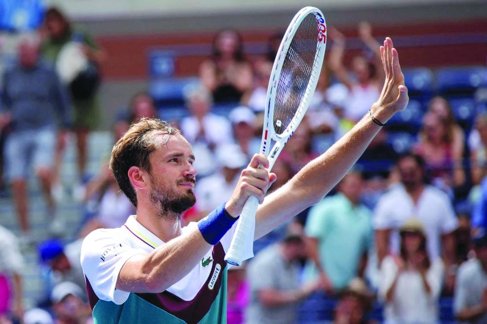 
Russia’s Daniil Medvedev celebrates after his win over Hungary’s Attila Balazs. (AFP) 
