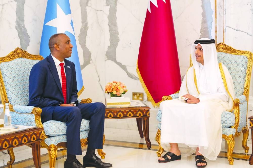 HE the Prime Minister and Minister of Foreign Affairs Sheikh Mohamed bin Abdulrahman bin Jassim al-Thani meeting with Somali Prime Minister Hamza Abdi Barre.