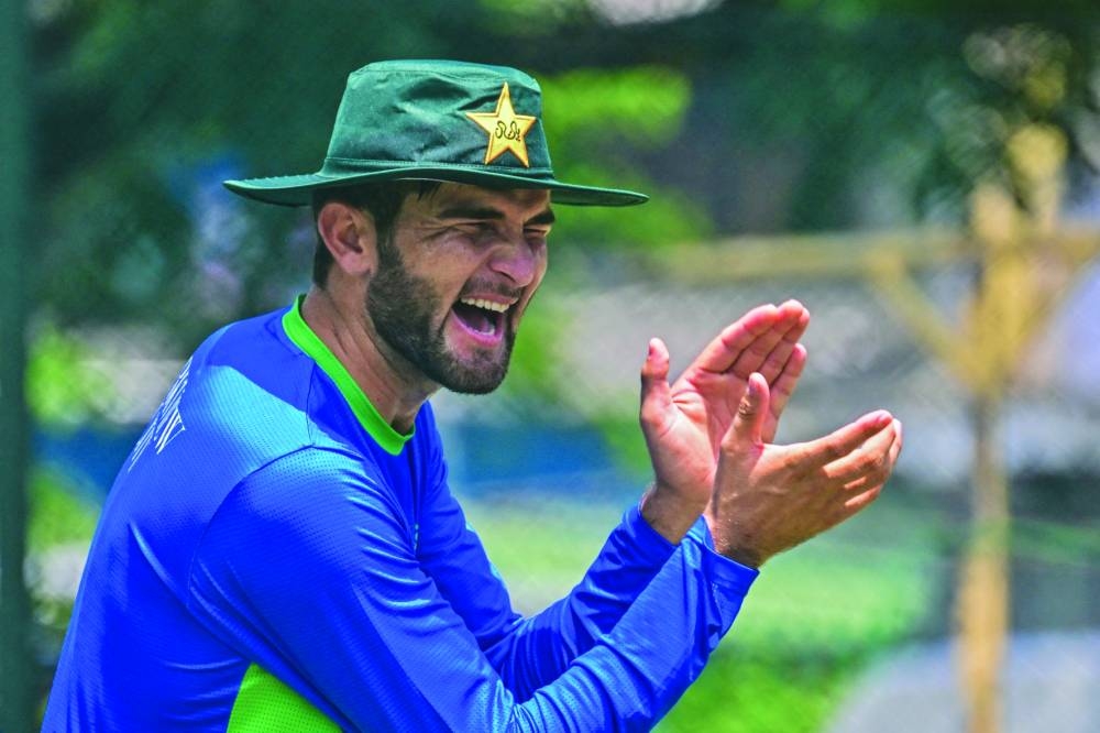 Pakistan's Shaheen Shah Afridi during a practice session at the R. Premadasa Stadium in Colombo on Saturday. (AFP)