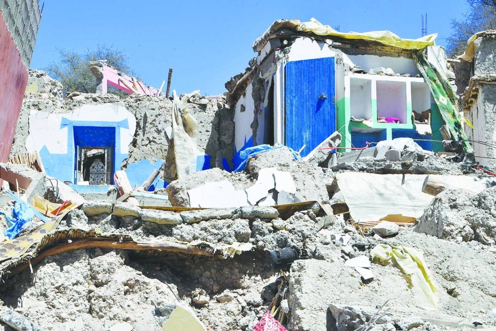 The interior of a destroyed home is exposed in Imoulas village of the Taroudant province, one of the most devastated in quake-hit Morocco, on September 11, 2023.  (AFP)