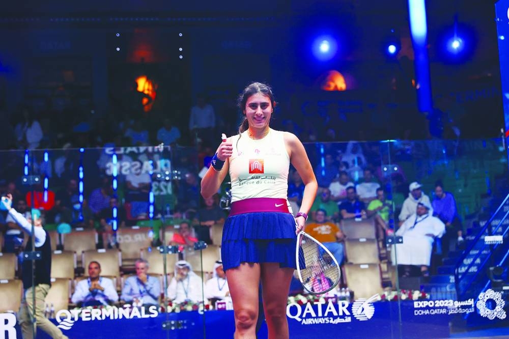 Egyptian Nour El Sherbini after beating Belgium’s Tinne Gilis.