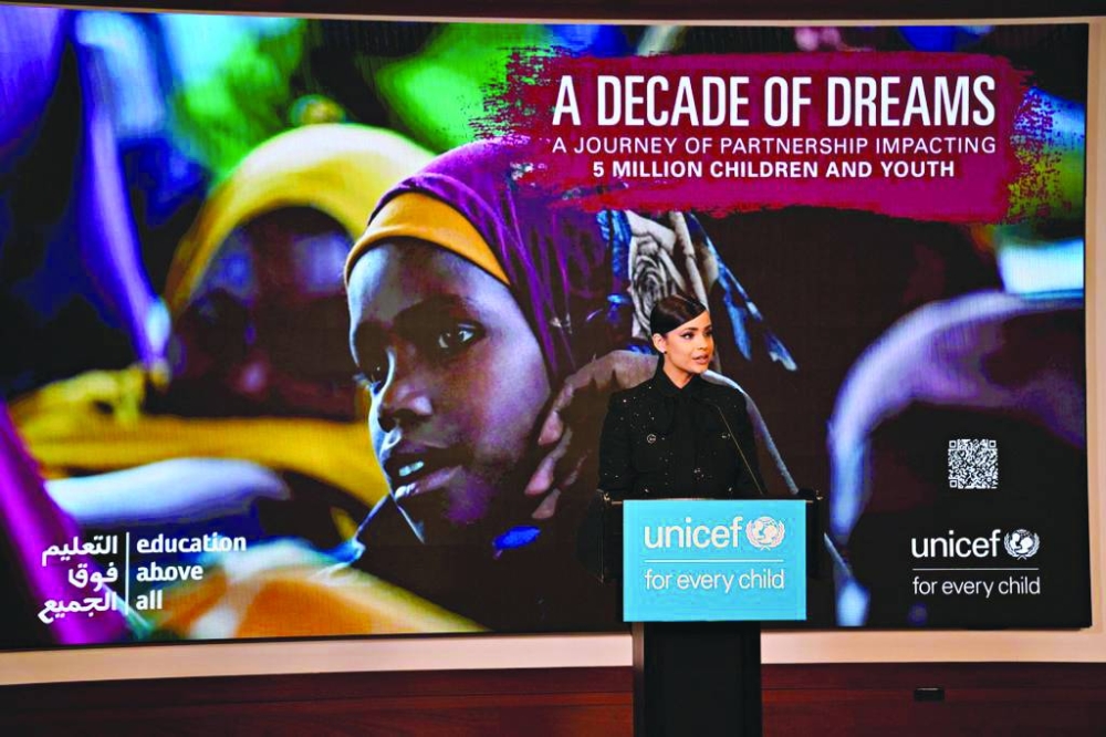 Unicef ambassador Sofia Carson at the opening of the exhibition.