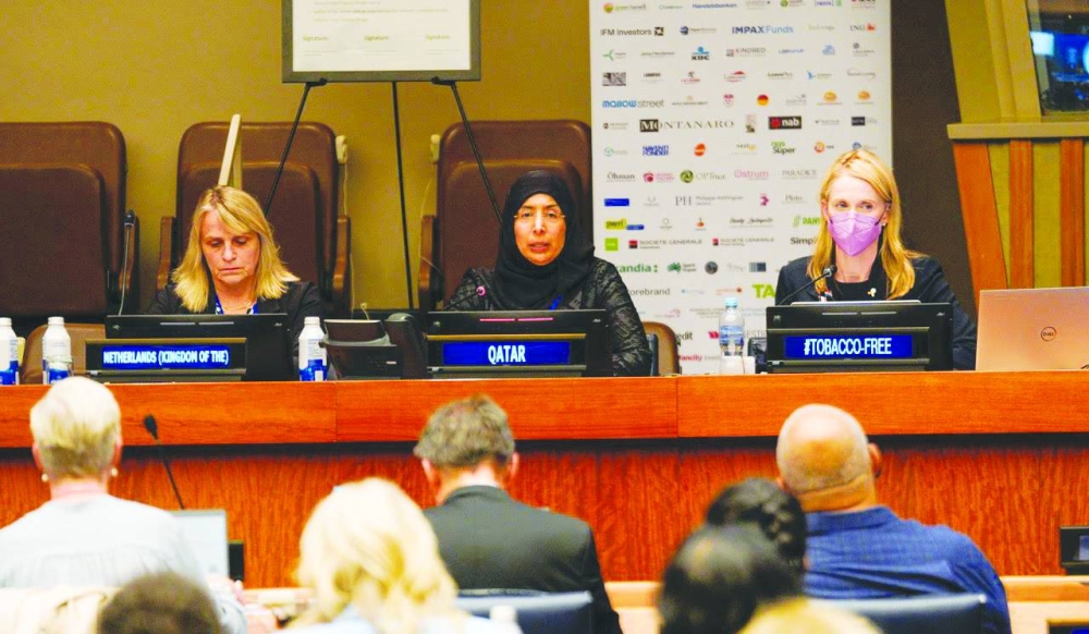 HE Minister of Public Health Dr Hanan Mohammed al-Kuwari along with other officials at the UN event.