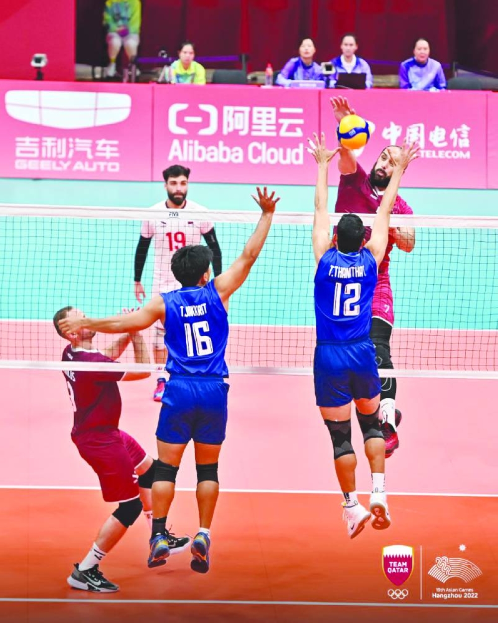 Action from Qatar-Thailand volleyball match on Wednesday.