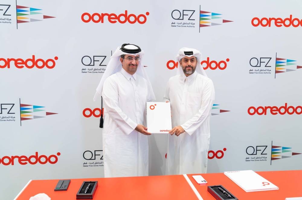 The agreement was signed by Sheikh Ali bin Jabor al-Thani, chief executive officer, Ooredoo Qatar and Sheikh Mohammed H. F. al- Thani, chief executive officer, Qatar Free Zones Authority (QFZ).