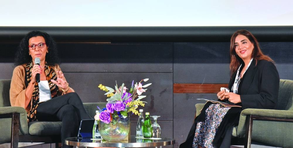 Dr Amal al-Malki (right) being interviewed at the event. PICTURES: Thajudheen.