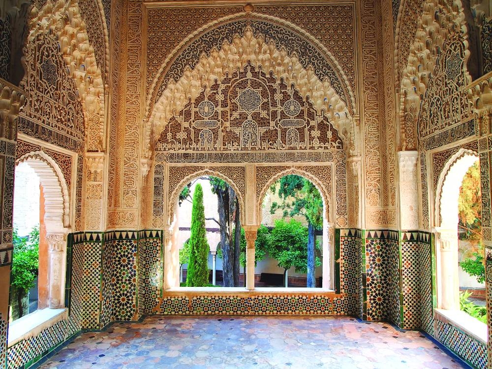 Decorated room inside Nasrid Palace in the complex of the Alhambra, Granada, Spain