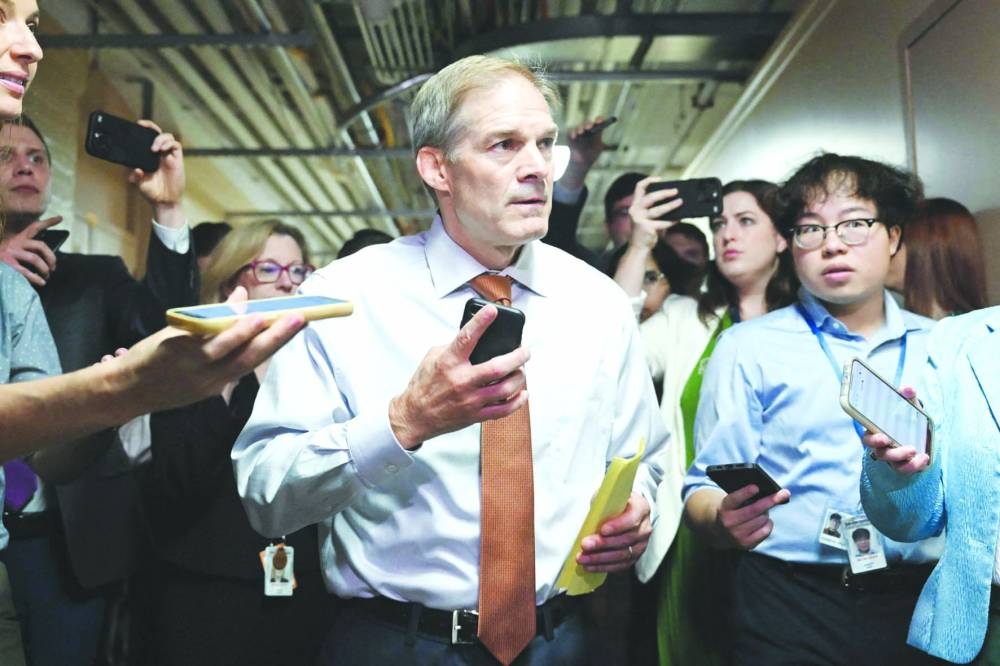 US Representative Jim Jordan (R-OH) speaks to members of the media at the US Capitol in Washington, DC, yesterday.