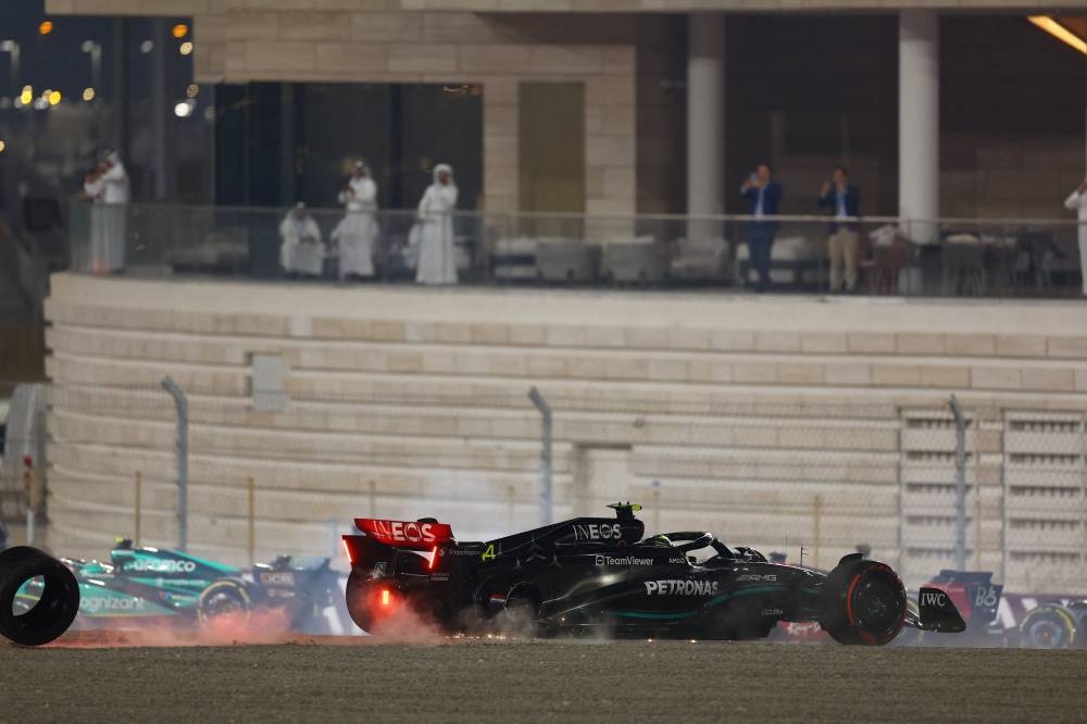 Mercedes' Lewis Hamilton in action as he crashes out of the Qatari Formula One Grand Prix at Lusail International Circuit Sunday . REUTERS