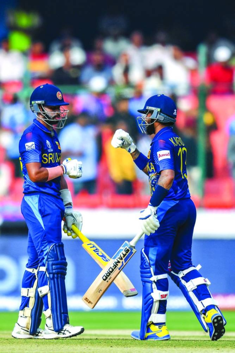 Sri Lanka’s Sadeera Samarawickrama (left) and Kusal Mendis during their 111-run partnership on Tuesday. (AFP)