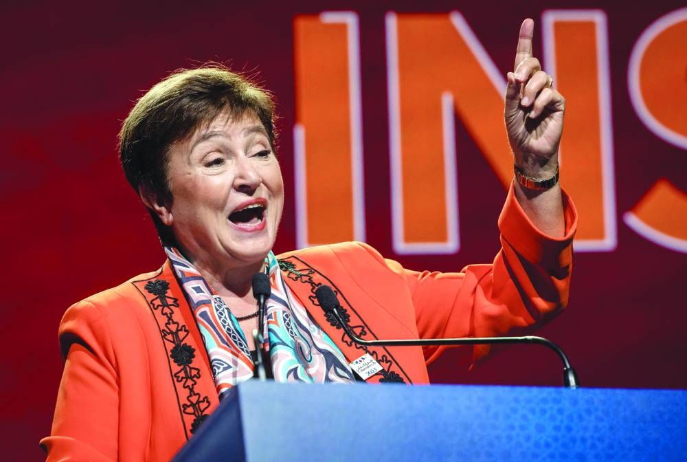 
IMF Managing Director Kristalina Georgieva speaks during the first day of the annual meetings of the International Monetary Fund and the World Bank Group in Marrakesh on Monday. 