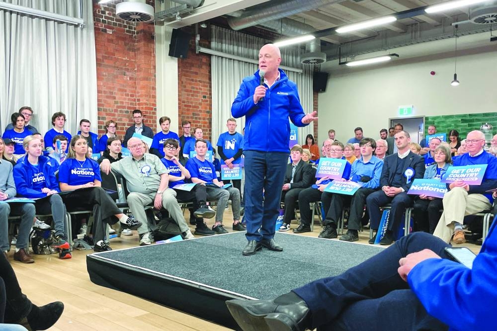 
Luxon speaks during a National Party rally in Wellington. 