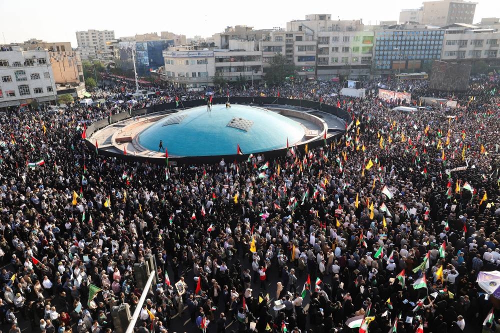 Protesters attend an anti-Israel protest in Tehran, Iran, Wednesday. Majid Asgaripour/WANA (West Asia News Agency) via REUTERS