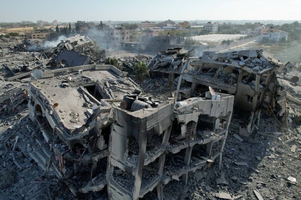 A view of residential buildings destroyed in Israeli strikes in Zahra City, amid the ongoing conflict between Israel and Palestinian Islamist group Hamas, in southern Gaza City, Saturday. REUTERS