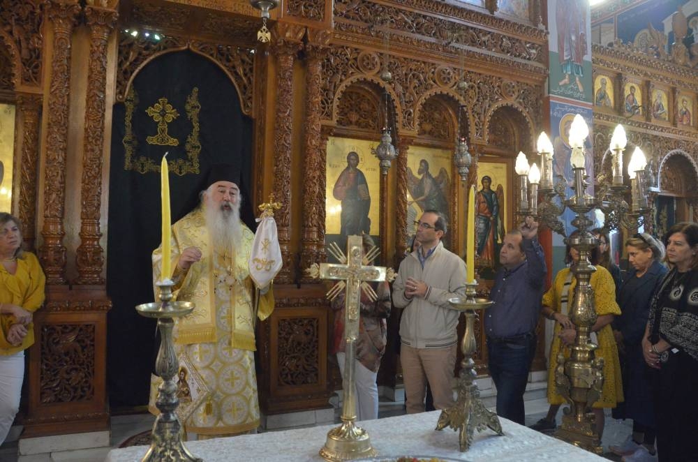 A member of the clergy attends a mass and a funeral prayer inside the Presentation of the Lord Orthodox Cathedral in honour of Palestinians who were killed in Israeli strikes in Gaza, including the victims of the Church of Saint Porphyrius, in Amman, Jordan, Sunday. REUTERS
