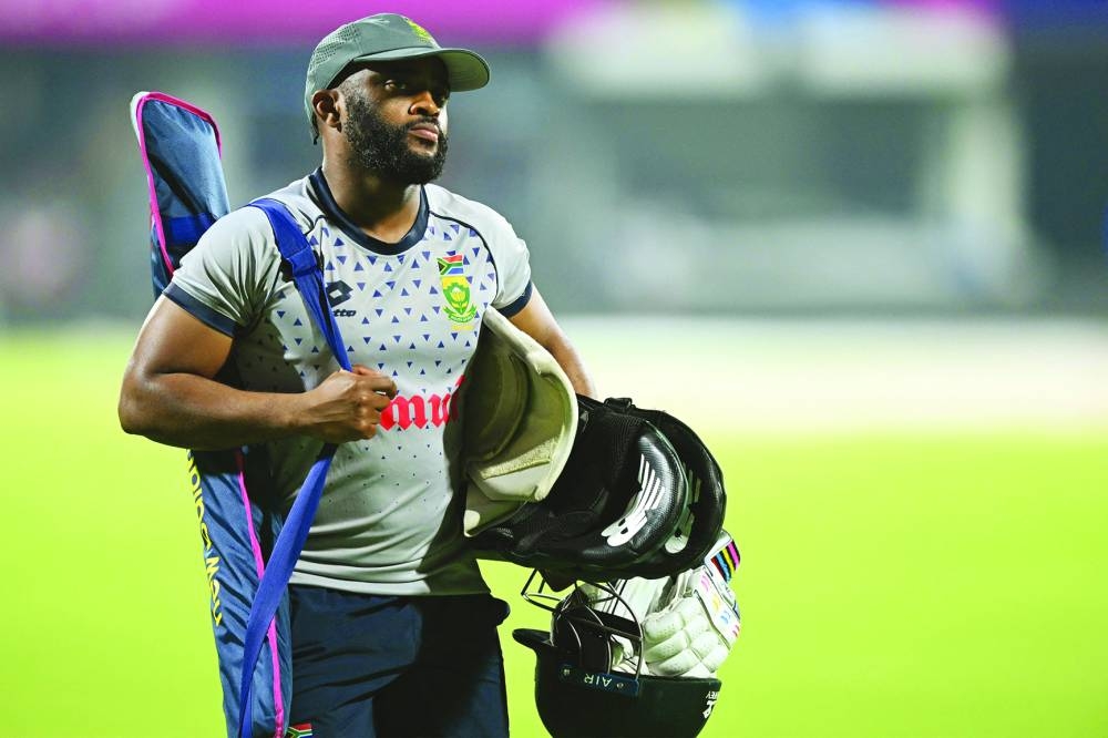 South Africa's Temba Bavuma attends a practice session on the eve of their 2023 ICC Men's Cricket World Cup one-day international (ODI) match against Pakistan at the MA Chidambaram Stadium in Chennai on Thursday. (AFP)