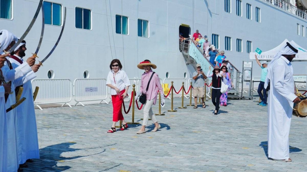The luxury cruise ship, 'Crystal Symphony,'  at Doha Port