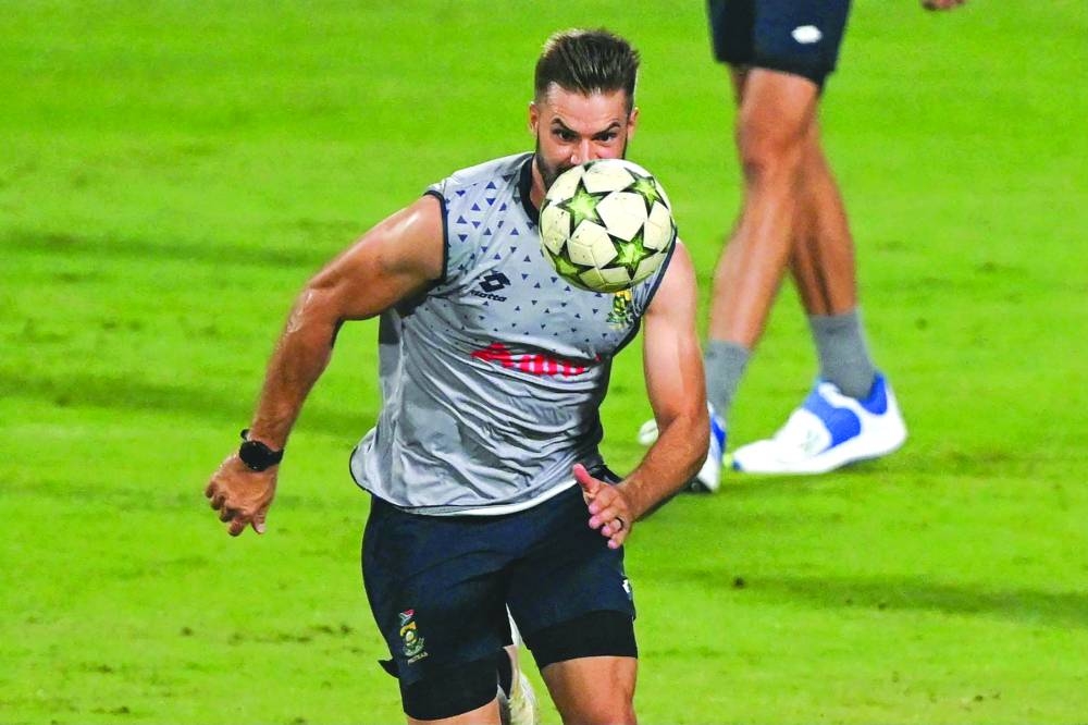 South Africa’s Aiden Markram attends a practice session on the eve of their 2023 ICC Men’s Cricket World Cup match against New Zealand in Pune on Tuesday. (AFP)