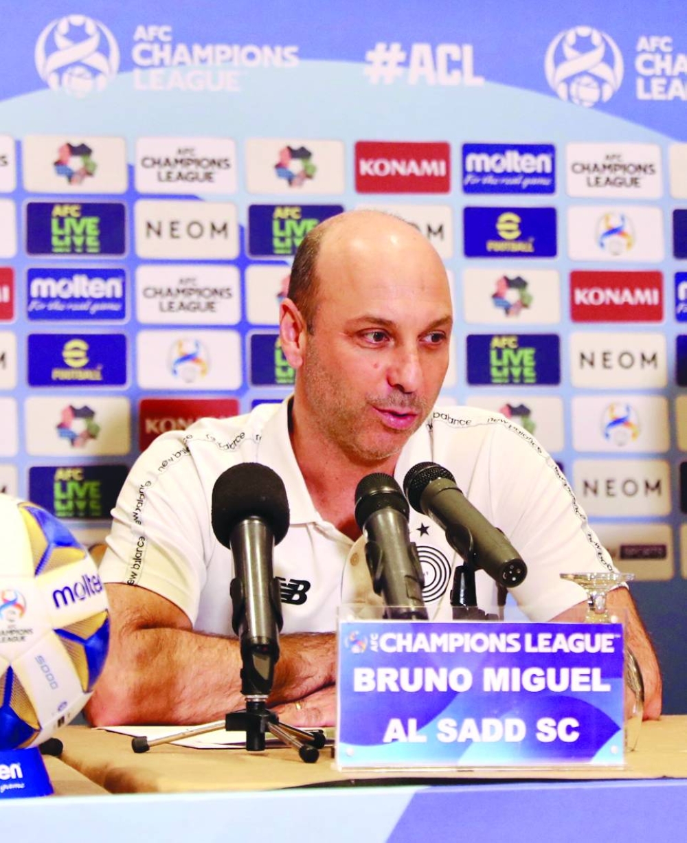 Al Sadd coach Bruno Miguel addresses the media in Amman, Jordan, on Sunday.  
