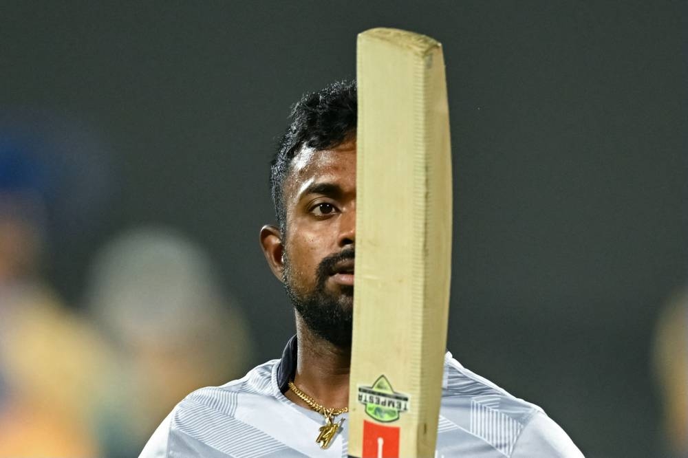 Sri Lanka's Charith Asalanka attends a practice session in Bengaluru. (AFP)