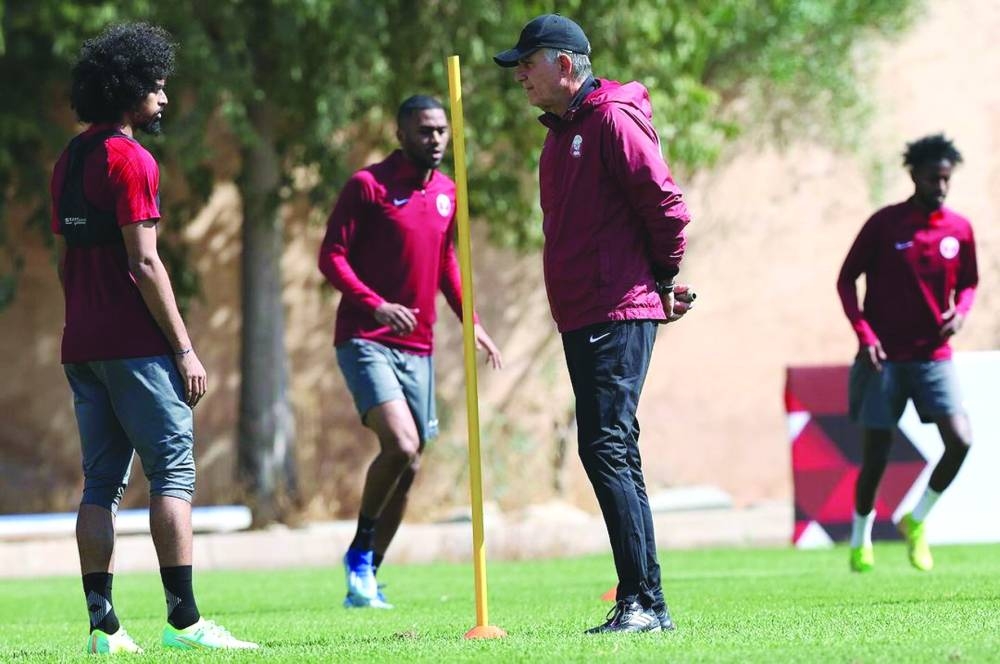 
Qatar players at a preparatory camp at the Aspire Academy ground in Doha yesterday under the watchful eyes of veteran Portuguese coach Carlos Queiroz.  