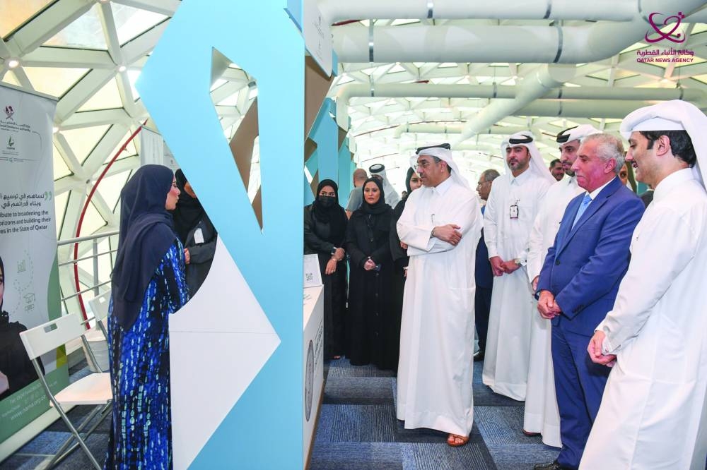 HE the Minister of Labour Dr Ali bin Smaikh al-Marri touring the career fair at Lusail University.