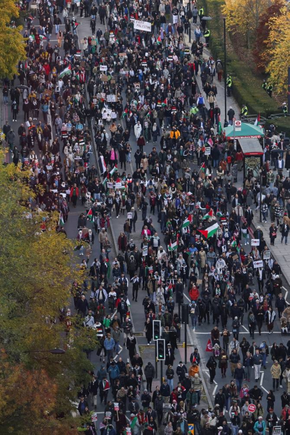 Demonstrators protest in solidarity with Palestinians in Gaza, in London, on Saturday. REUTERS