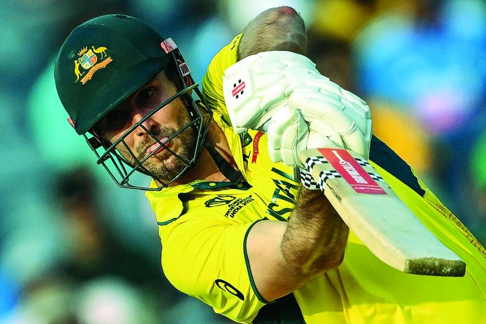 
Australia’s Mitchell Marsh plays a shot during the ICC World Cup match against Bangladesh at the Maharashtra Cricket Association Stadium in Pune yesterday. (AFP) 