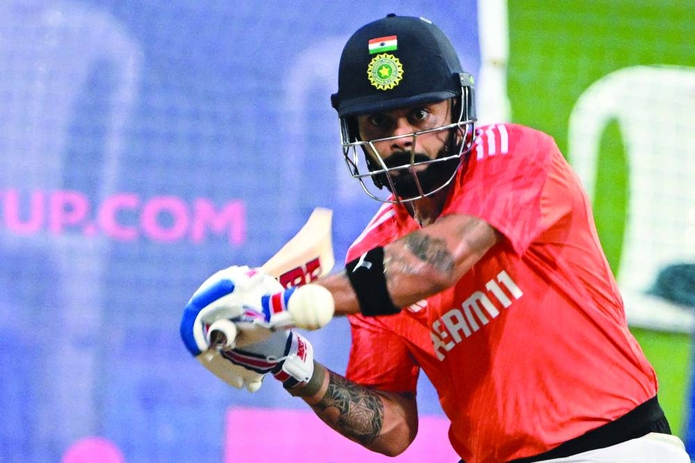 India’s Virat Kohli bats at the nets at the Wankhede Cricket Stadium yesterday. (AFP)