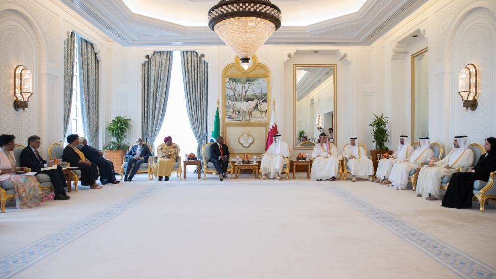 His Highness the Amir Sheikh Tamim bin Hamad Al-Thani and the President of the Republic of South Africa Cyril Ramaphosa hold discussions