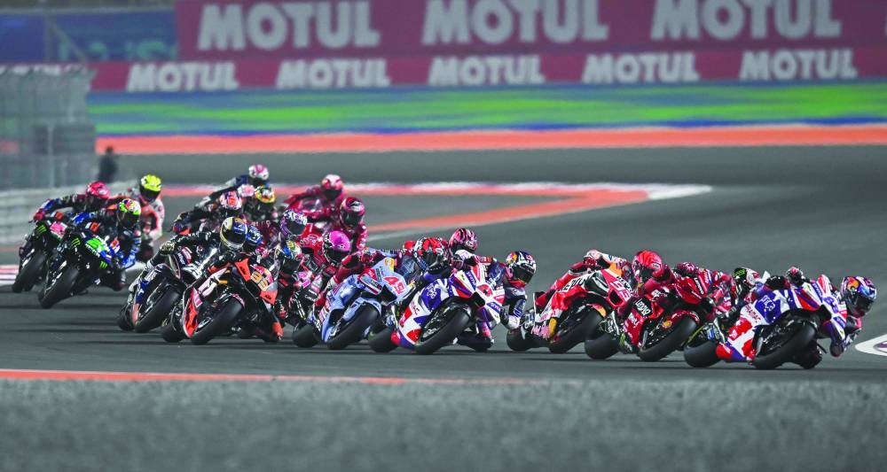 
Prima Pramac’s Spanish rider Jorge Martin leads the sprint race during the MotoGP Grand Prix of Qatar at the Lusail International Circuit yesterday. PICTURES: Noushad Thekkayil 
