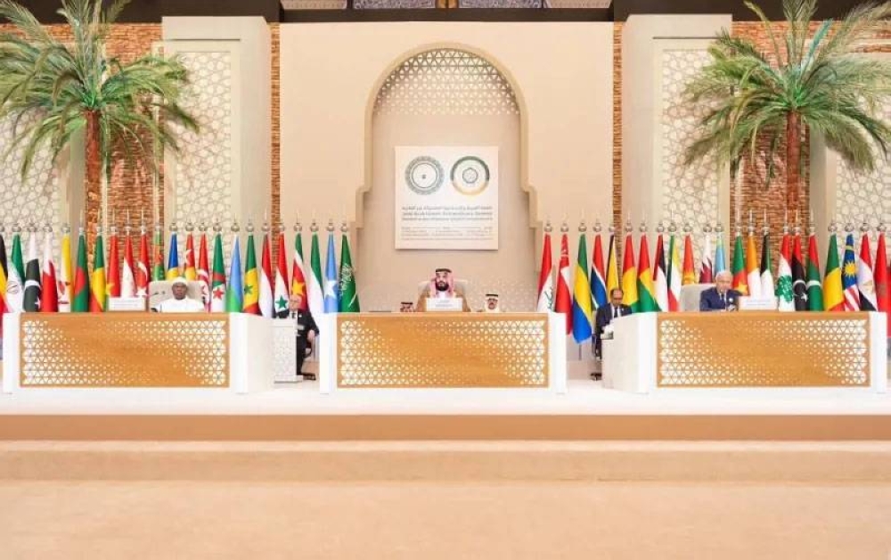 Saudi Crown Prince Mohammed bin Salman (C) chairing an emergency meeting of the Arab League and the Organisation of Islamic Cooperation, in Riyadh on November 11. The newly-formed group of senior officials from Muslim countries was formed at this summit. SAUDI PRESS AGENCY/AFP/File picture