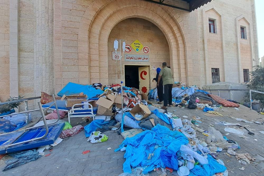 Medical equipment is scattered outside the emergency ward of the Indonesian Hospital at the edge of the Jabalia refugee camp in the northern Gaza Strip, after Israeli troops reportedly raided the medical facility, Friday. AFP