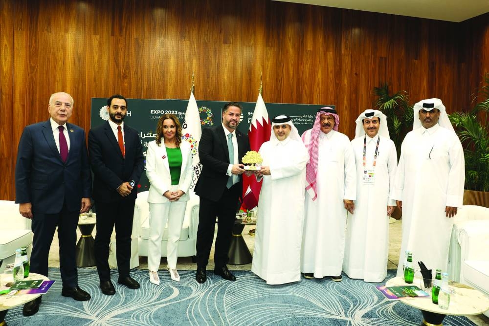 Caretaker Minister of Economy and Trade of Lebanon Amin Salam, HE Minister of Municipality Dr Abdullah bin Abdulaziz bin Turki al-Subaie, along with other dignitaries at the opening of Lebanese Pavilion in Expo 2023 Doha.