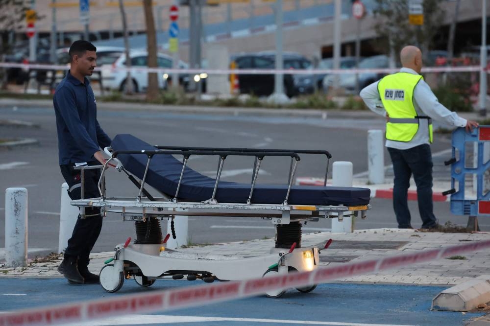 Medical staff prepare for the arrival of Israeli hostages to be released by Hamas from the Gaza Strip outside Ramat Gan's Sheba medical centre in the Tel Aviv district on Saturday. AFP