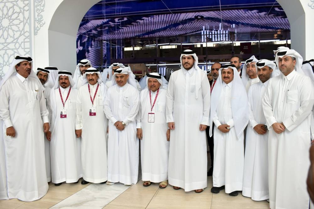 HE the Minister of Commerce and Industry Sheikh Mohamed bin Hamad bin Qassim al-Abdullah al-Thani during the Made in Qatar exhibition’s opening ceremony yesterday, which was held in the presence of HE the Minister of Finance Ali bin Ahmed al-Kuwari, Qatar Chamber chairman Sheikh Khalifa bin Jassim al-Thani, and Qatari Businessmen Association (QBA) chairman HE Sheikh Faisal bin Qassim al-Thani, and other dignitaries. PICTURES: Thajudheen