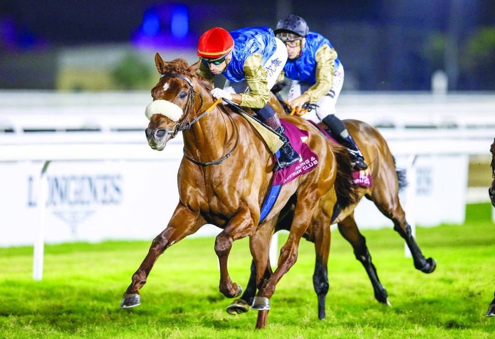 Alberto Sanna rides Wathnan Racing’s Kovanof to Thoroughbred Derby Trial victory. 