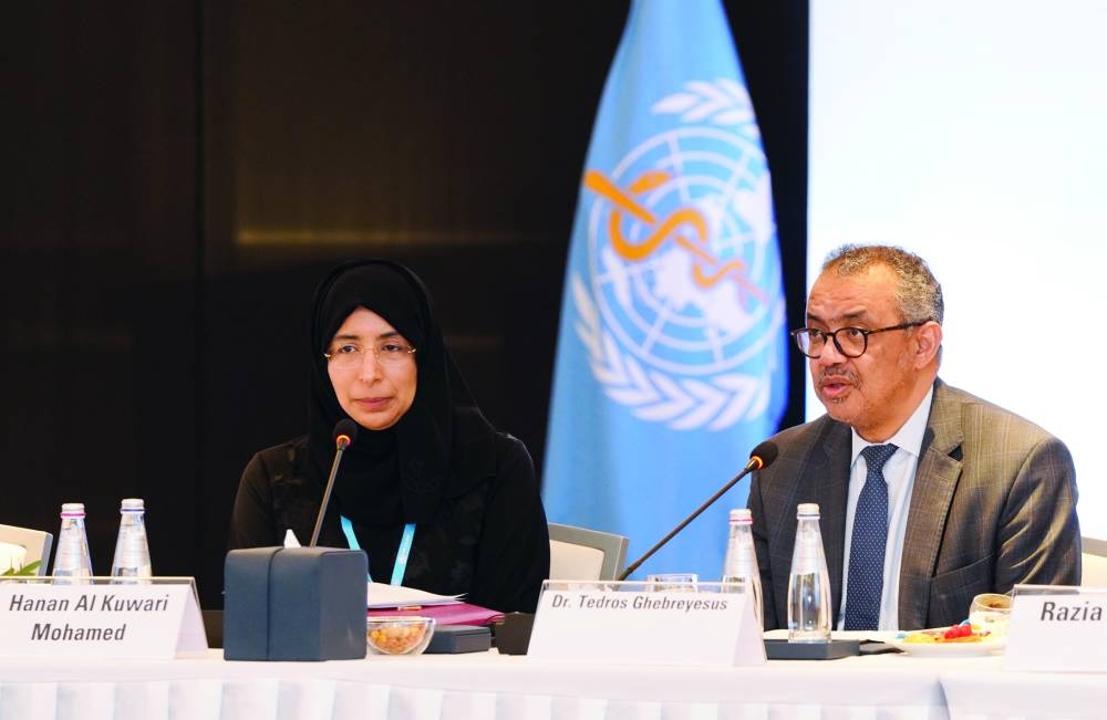HE Dr Hanan Mohamed al-Kuwari with Dr Tedros Adhanom Ghebreyesus.