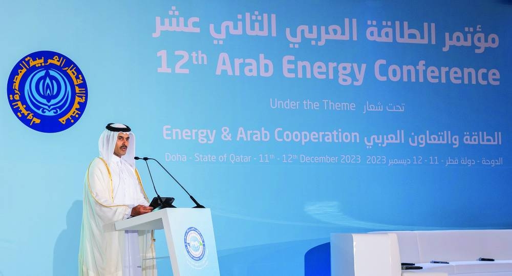 HE the Minister of State for Energy Affairs Saad Sherida al-Kaabi delivering keynote address at 12th Arab Energy Conference in Doha on Monday.